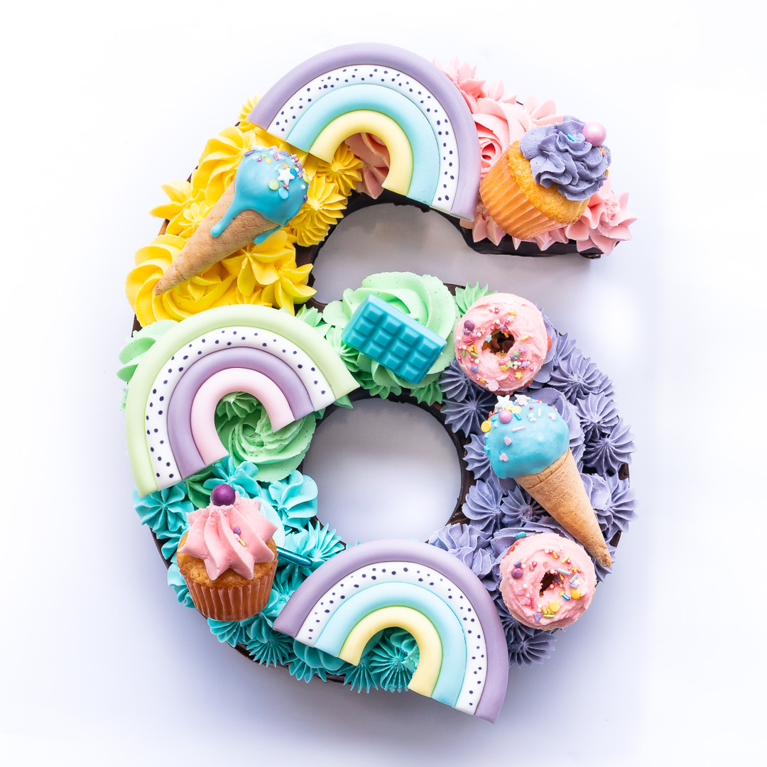 Mehr über den Artikel erfahren Pastell Zahlenkuchen Regenbogen