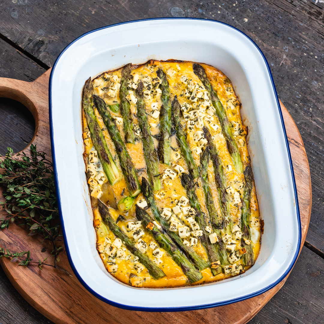 Mehr über den Artikel erfahren Grüner Spargel Auflauf mit Feta